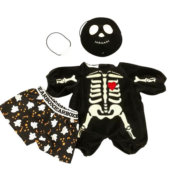 Build A Bear Skeleton Velvet Costume Outfit Heart Mask Halloween BABW - Picture 1 of 5